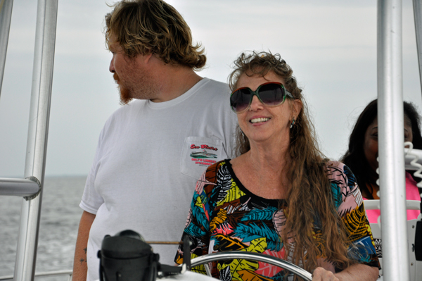 Karen Duquete driving the Sea Blaster boat